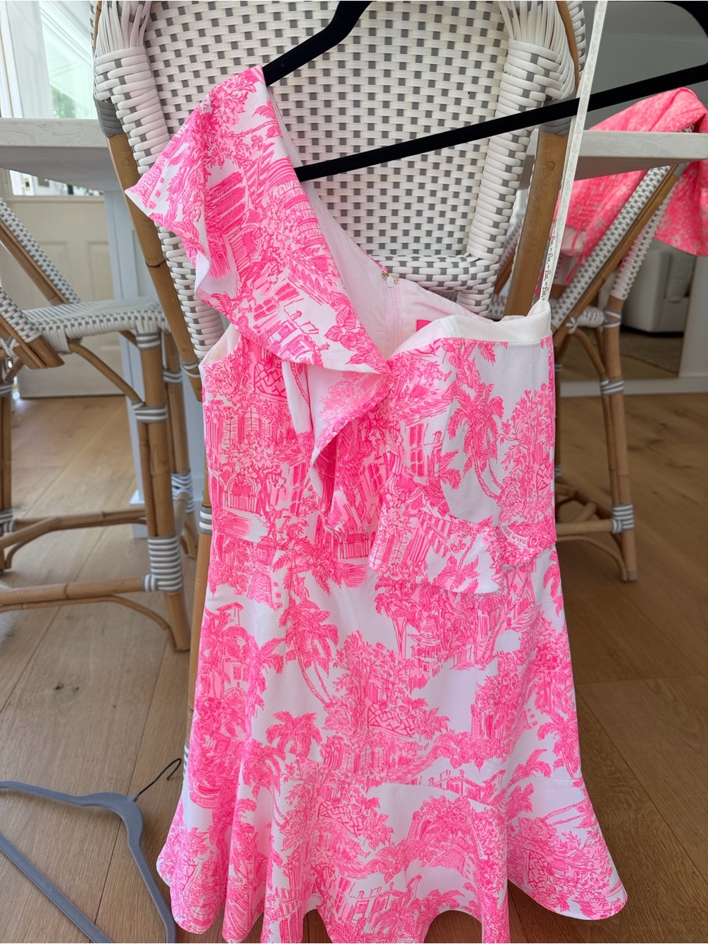 NWOT Lilly Pulitzer Neon Pink Toile Ruffle-Top Sundress